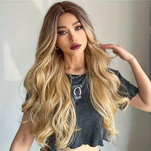 Load image into Gallery viewer, 26 Inch Long Ash Blonde Wavy Wig with Bangs