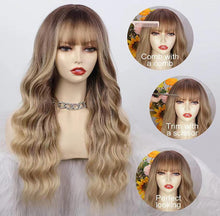 Load image into Gallery viewer, 26 Inch Long Ash Blonde Wavy Wig with Bangs