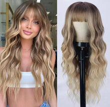 Load image into Gallery viewer, 26 Inch Long Ash Blonde Wavy Wig with Bangs