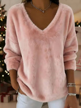 Load image into Gallery viewer, Women’s Plush V Neck Drop Shoulder Pullover Sweater
