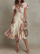 Load image into Gallery viewer, Ruffled Hem Maxi Dress – V-Neck Satin A-Line Color Block Dress