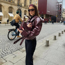 Load image into Gallery viewer, Loose Lapel Leather Jacket Fashion Cropped Tops Streetwear For Womens Clothing