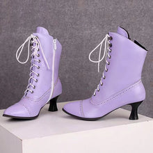 Load image into Gallery viewer, Women’s High Heel Martin Boots – British Style Motorcycle Fashion