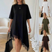 Load image into Gallery viewer, Women's Lace Trim Asymmetric Three-Quarter Sleeve Dress