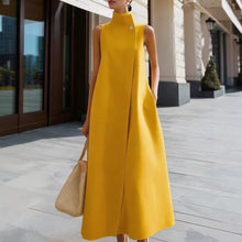Load image into Gallery viewer, Elegant Sleeveless Long Dress – Stand Collar Office & Casual Dress