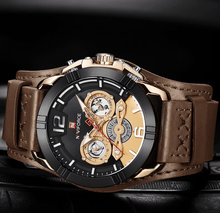 Load image into Gallery viewer, Men's Leather Waterproof Watch With Chronometers And Fluorescent Hands Excellent Design Perfect Gift