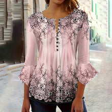 Load image into Gallery viewer, Women’s V-Neck 3/4 Sleeve Button-Front Tunic Blouse