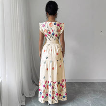 Load image into Gallery viewer, Women’s Puff Sleeve Floral Print Waist-Cinching Dress