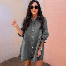 Load image into Gallery viewer, Women's Three-Quarter Sleeve Denim Dress – Ruffle Detail Mid-Length