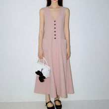 Load image into Gallery viewer, Women's V-Neck Sleeveless Button-Up Pencil Dress