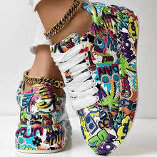 Load image into Gallery viewer, Round-Toe Thick-Sole Lace-Up Sneakers — Women’s Casual Print Shoes