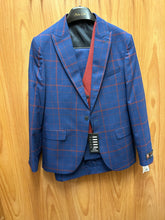 Load image into Gallery viewer, Moda Color Blue/Burgundy Turkish 3-Piece Wool Slim Fit Suit
