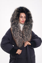 Load image into Gallery viewer, Rei Genuine Fur Trim Hooded Down Coat in Navy