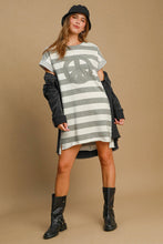 Load image into Gallery viewer, Peace Applique Striped Short Sleeve Mini Dress – Fun Peace Sign Applique, Chic Stripes, and High-Low Hem for Stylish Comfort