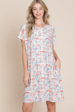 Load image into Gallery viewer, Printed Round Neck Short Sleeve Tee Dress For Women – Casual and Comfortable Dress with Printed Design and Pockets