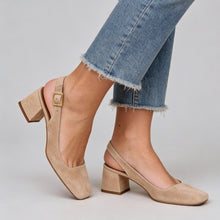 Load image into Gallery viewer, Women's Square Toe Slingback Chunky Heels – Buckle Strap Wide Fit