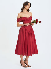 Load image into Gallery viewer, Xavy Crimson Off-Shoulder Corset Midi Dress