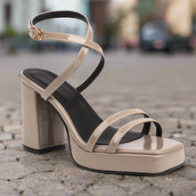Load image into Gallery viewer, Square-Toe Buckle Strap High Heels – Elegant Thin-Strap Summer Block Heels