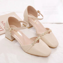 Load image into Gallery viewer, Women's Mid-Heel Slingback Pumps – Square Toe Buckle Strap