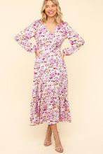 Load image into Gallery viewer, Lilac Full Size Floral V-Neck Long Sleeve Dress With Side Pockets Elegant & Practical Dress