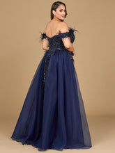 Load image into Gallery viewer, Off Shoulder Gown with Feathers