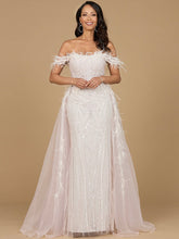 Load image into Gallery viewer, Off Shoulder Gown with Feathers