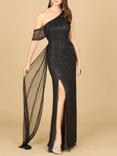 Load image into Gallery viewer, Beaded One Shoulder Dress with Train