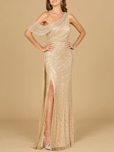 Load image into Gallery viewer, Beaded One Shoulder Dress with Train