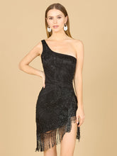Load image into Gallery viewer, One Shoulder Cocktail Dress with Fringe