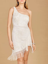 Load image into Gallery viewer, One Shoulder Cocktail Dress with Fringe