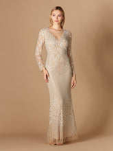 Load image into Gallery viewer, Fitted Long Sleeve Beaded Gown