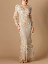 Load image into Gallery viewer, Fitted Long Sleeve Beaded Gown