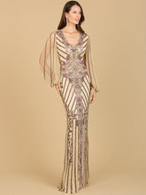 Load image into Gallery viewer, Long Flutter Sleeves Beaded Dress