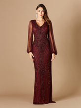 Load image into Gallery viewer, Long Flutter Sleeves Beaded Dress