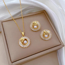 Load image into Gallery viewer, Fashion Jewelry Square Full Diamond Personalized Round Ring Leaves Necklace And Earrings Suite