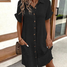 Load image into Gallery viewer, Women's Casual Loose Short-Sleeve Midi Shirt Dress – Button-Down