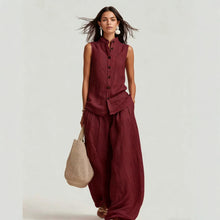 Load image into Gallery viewer, Women's Stand Collar Sleeveless Top & High-Waist Wide-Leg Pants Set