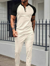 Load image into Gallery viewer, Men's Waffle-Knit Top & Drawstring Pants Set, Comfortable Men's Half Sleeve Tee