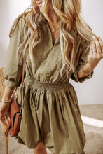 Load image into Gallery viewer, Elegant Green Sleeve Mini Dress Timeless Smocked Design Vintage Dress For Women