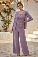Load image into Gallery viewer, Women's Floral Lace Jacket & Top & Chiffon Wide-Leg Pants Three-Piece Formal Set – 12 Colors US0–14