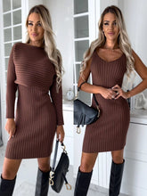Load image into Gallery viewer, 2pcs Suit Women's Solid Stripe Long-sleeved Top And Tight Suspender Skirt Fashion Autumn Winter Slim Clothing