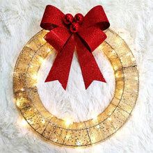 Load image into Gallery viewer, Mandotos Christmas Wreath 50cm Luminous LED Metal Garland Bowknot Front Door Hanging