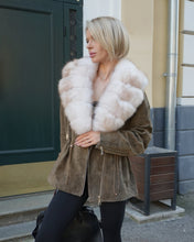 Load image into Gallery viewer, Vivienne Genuine Suede Polar Fox Trim Coat in Olive