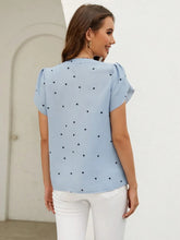 Load image into Gallery viewer, Women's V-Neck Heart Print Blouse – Petal Sleeve Pleated Front Elegant Top