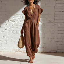 Load image into Gallery viewer, Women's Deep V-Neck Three-Quarter Sleeve High Waist Wide Leg Pants