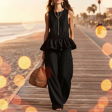 Load image into Gallery viewer, Women's Sleeveless Pleated Vest & Wide Leg Pants Set – Streetwear