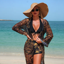 Load image into Gallery viewer, Color-Block Print Bikini Three-Piece Set – Long Sleeve Sexy Swimwear