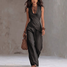 Load image into Gallery viewer, V-Neck Sleeveless Waist-Cinched Top & Wide Leg Pants Two-Piece Set