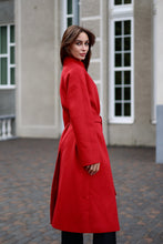 Load image into Gallery viewer, Band Collar Wool Blend Coat in Autumn Red