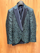 Load image into Gallery viewer, Moda Color Exclusive Navy/Green Paisley 4-Piece Turkish Slim Fit Suit with Tie